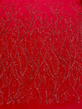 Piros Couture Csipke Gyöngyökkel és Flitterekkel